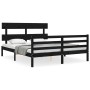 Double bed frame with black solid wood headboard by vidaXL, Beds and slatted bases - Ref: Foro24-3195100, Price: 147,97 €, Di...