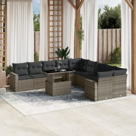 Gartensofa-Set, 11-teilig, mit grauen Kissen aus synthetischem Rattan. von , Gartensets - Ref: Foro24-3267540, Preis: 751,99 ...