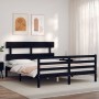 Double bed frame with black solid wood headboard by vidaXL, Beds and slatted bases - Ref: Foro24-3195100, Price: 147,97 €, Di...