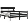 Double bed frame with black solid wood headboard by vidaXL, Beds and slatted bases - Ref: Foro24-3195100, Price: 147,97 €, Di...