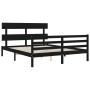 Double bed frame with black solid wood headboard by vidaXL, Beds and slatted bases - Ref: Foro24-3195100, Price: 147,97 €, Di...