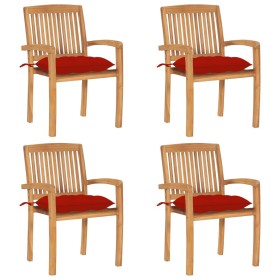 Stackable garden chairs, set of 4, made of teak wood with cushions. by , Garden chairs - Ref: Foro24-3073261, Price: 481,99 €...