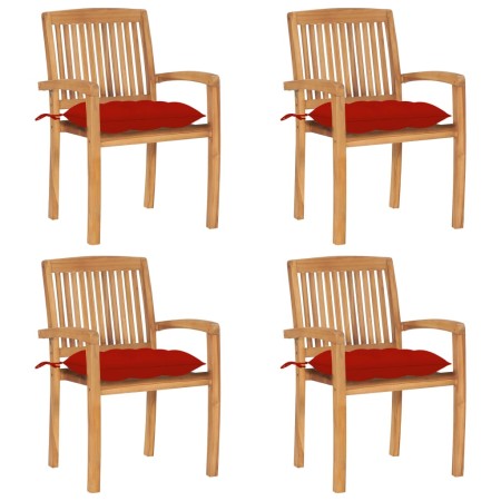 Stackable garden chairs, set of 4, made of teak wood with cushions. by , Garden chairs - Ref: Foro24-3073261, Price: 485,38 €...