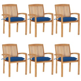 Stackable garden chairs, set of 6, made of teak wood with cushions. by , Garden chairs - Ref: Foro24-3073277, Price: 719,99 €...