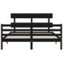 Double bed frame with black solid wood headboard by vidaXL, Beds and slatted bases - Ref: Foro24-3195100, Price: 147,97 €, Di...