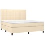 Boxspringbett mit Matratze und LED-Lichtern, cremefarbenem Stoff, 180x200 cm. von , Betten und Lattenroste - Ref: Foro24-3135...