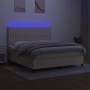 Boxspringbett mit Matratze und LED-Lichtern, cremefarbenem Stoff, 180x200 cm. von , Betten und Lattenroste - Ref: Foro24-3135...