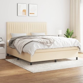 Cama box spring con colchón tela color crema 180x200 cm de , Camas y somieres - Ref: Foro24-3141958, Precio: 612,16 €, Descue...