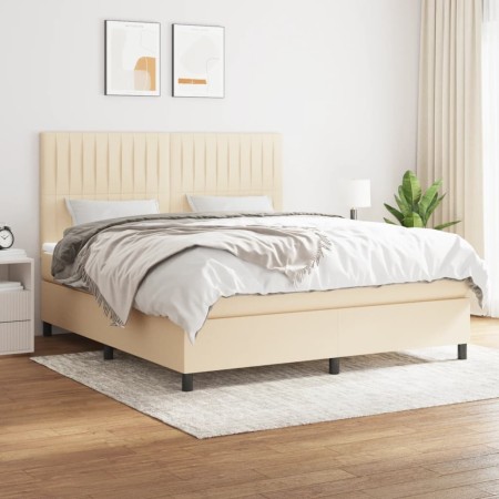 Box spring bed with cream-colored fabric mattress 180x200 cm by , Beds and slatted bases - Ref: Foro24-3141958, Price: 612,99...