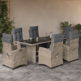 7-teiliges Garten-Esszimmerset und Kissen synthetisches Rattan hellgrau von , Gartensets - Ref: Foro24-3212930, Preis: 980,35...