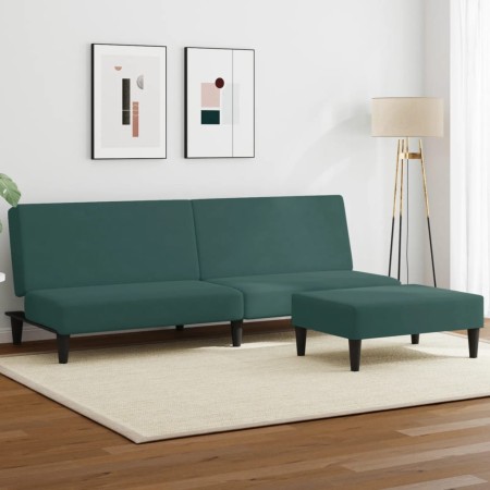 Sofá cama de 2 plazas con taburete terciopelo verde oscuro de , Sofás - Ref: Foro24-3216233, Precio: 267,68 €, Descuento: %