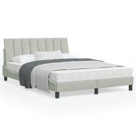 Bed frame with light gray velvet headboard 140x190cm by , Beds and slatted bases - Ref: Foro24-3207843, Price: 177,30 €, Disc...