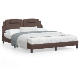 Estructura de cama cabecero cuero sintético marrón 160x200 cm de , Camas y somieres - Ref: Foro24-3208105, Precio: 214,07 €, ...