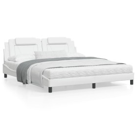 Estructura de cama cabecero cuero sintético blanco 180x200 cm de , Camas y somieres - Ref: Foro24-3208111, Precio: 217,80 €, ...