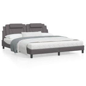 Bed frame with gray synthetic leather headboard 180x200cm by , Beds and slatted bases - Ref: Foro24-3208113, Price: 216,28 €,...