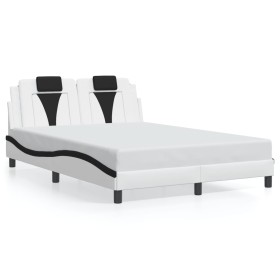 Bed frame with LED lights, white and black PE leather, 140x190 cm. by , Beds and slatted bases - Ref: Foro24-3214021, Price: ...