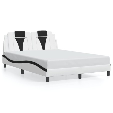 Estructura de cama luces LED cuero PE blanco y negro 140x190 cm de , Camas y somieres - Ref: Foro24-3214021, Precio: 222,64 €...