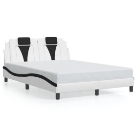 Bed frame with LED lights, white and black synthetic leather, 140x200 cm. by , Beds and slatted bases - Ref: Foro24-3214028, ...