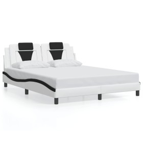 Estructura cama con luces LED cuero PE blanco negro 160x200 cm de , Camas y somieres - Ref: Foro24-3214035, Precio: 226,99 €,...