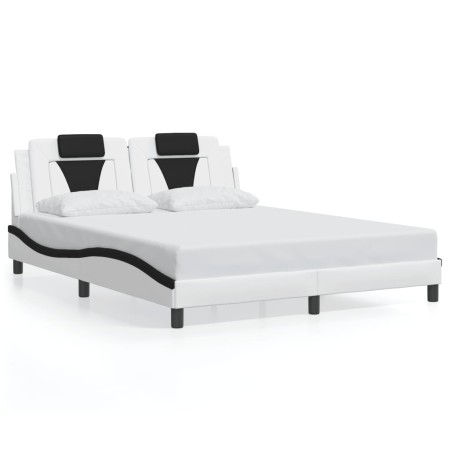 Estructura cama con luces LED cuero PE blanco negro 160x200 cm de , Camas y somieres - Ref: Foro24-3214035, Precio: 226,15 €,...