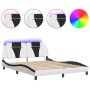 Estructura cama con luces LED cuero PE blanco negro 160x200 cm de , Camas y somieres - Ref: Foro24-3214035, Precio: 226,15 €,...