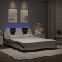 Bed frame with LED lights, white and black PE leather, 160x200 cm. by , Beds and slatted bases - Ref: Foro24-3214035, Price: ...