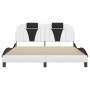 Bed frame with LED lights, white and black PE leather, 160x200 cm. by , Beds and slatted bases - Ref: Foro24-3214035, Price: ...