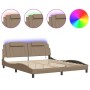 Bed frame with LED lights, PE leather, cappuccino color, 180x200 cm. by , Beds and slatted bases - Ref: Foro24-3214040, Price...