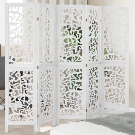 5-panel solid Paulownia wood white room divider by , Room dividers - Ref: Foro24-358741, Price: 122,99 €, Discount: %