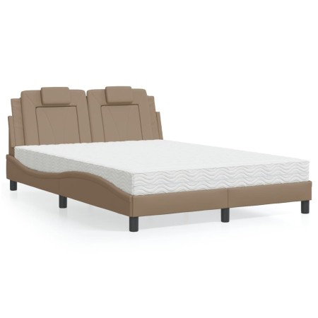 Bed with synthetic leather mattress cappuccino 140x200 cm by , Beds and slatted bases - Ref: Foro24-3208800, Price: 467,34 €,...