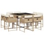 Set comedor de jardín 9 pzas con cojines ratán sintético beige de , Conjuntos de jardín - Ref: Foro24-3278145, Precio: 579,25...