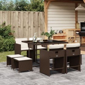 Garden dining set 9 pieces and brown synthetic rattan cushions by , Garden sets - Ref: Foro24-3277904, Price: 454,99 €, Disco...