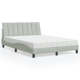 Bed with light gray velvet mattress 140x200 cm by , Beds and slatted bases - Ref: Foro24-3208598, Price: 418,07 €, Discount: %