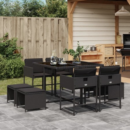 9-teiliges Garten-Esszimmerset und Kissen synthetisches Rattan schwarz von , Gartensets - Ref: Foro24-3278082, Preis: 466,99 ...