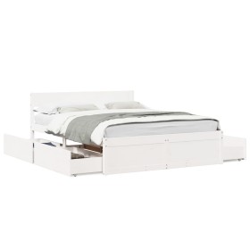 Estructura de cama con cajones madera de pino blanca 140x200 cm de , Camas y somieres - Ref: Foro24-3282349, Precio: 348,12 €...