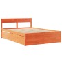 Bed frame with pine wood drawers, brown wax finish, 140x190 cm. by , Beds and slatted bases - Ref: Foro24-3282356, Price: 337...