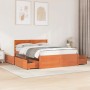 Bed frame with pine wood drawers, brown wax finish, 140x190 cm. by , Beds and slatted bases - Ref: Foro24-3282356, Price: 337...