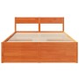 Bed frame with pine wood drawers, brown wax finish, 140x190 cm. by , Beds and slatted bases - Ref: Foro24-3282356, Price: 337...