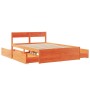 Bed frame with pine wood drawers, brown wax finish, 140x190 cm. by , Beds and slatted bases - Ref: Foro24-3282356, Price: 337...