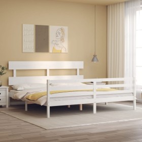 Double bed frame with white solid wood headboard by vidaXL, Beds and slatted bases - Ref: Foro24-3195107, Price: 146,02 €, Di...