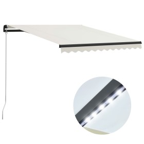 Manual retractable awning with cream LED 300x250 cm by vidaXL, Awnings - Ref: Foro24-3055221, Price: 253,33 €, Discount: %