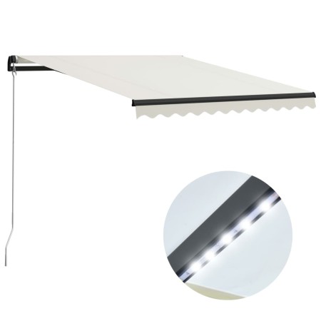 Toldo retráctil manual con LED crema 300x250 cm de vidaXL, Toldos - Ref: Foro24-3055221, Precio: 253,33 €, Descuento: %