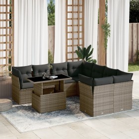 Garden furniture set 9 pieces and gray synthetic rattan cushions by , Garden sets - Ref: Foro24-3266430, Price: 616,57 €, Dis...