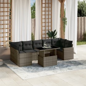 Set of garden sofas and cushions 8 pieces synthetic rattan gray by , Garden sets - Ref: Foro24-3267150, Price: 588,99 €, Disc...