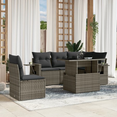 Set mit 6 Gartenmöbeln und Kissen synthetisches Rattangrau von , Gartensets - Ref: Foro24-3267910, Preis: 451,08 €, Rabatt: %