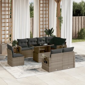 Garden furniture set 9 pieces and gray synthetic rattan cushions by , Garden sets - Ref: Foro24-3268040, Price: 699,08 €, Dis...