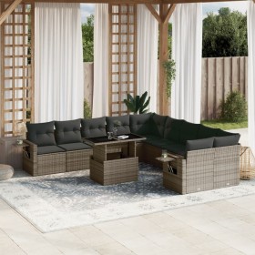 Garden sofa set 11 pieces and gray synthetic rattan cushions by , Garden sets - Ref: Foro24-3268170, Price: 789,04 €, Discoun...