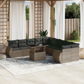 Garden sofa set 11 pieces and gray synthetic rattan cushions by , Garden sets - Ref: Foro24-3268800, Price: 798,71 €, Discoun...