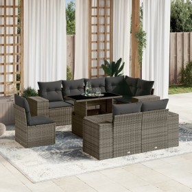 Garden furniture set 9 pieces and gray synthetic rattan cushions by , Garden sets - Ref: Foro24-3269300, Price: 737,01 €, Dis...