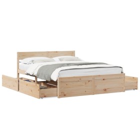 Solid pine wood bed frame with drawers 160x200 cm by , Beds and slatted bases - Ref: Foro24-3282342, Price: 300,94 €, Discoun...